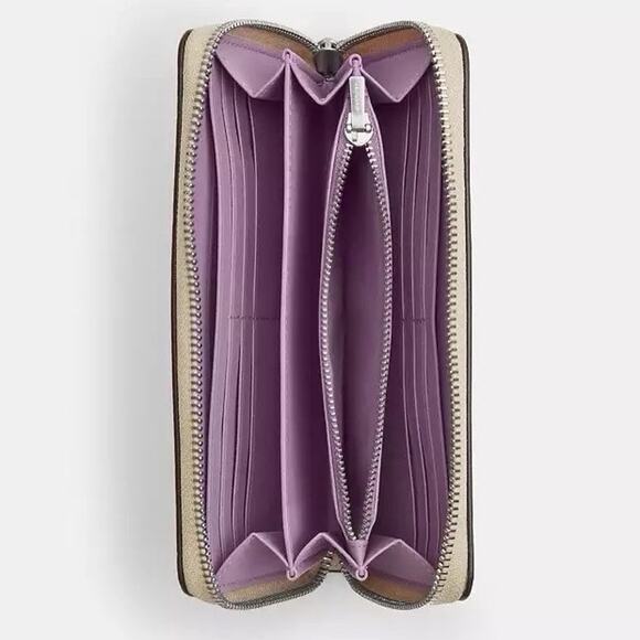 NWT Coach Long Zip Around Wallet CBN95 Ivory Purple Floral Printed Canvas - Picture 6 of 8